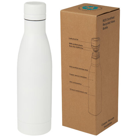 Vasa RCS-zertifizierte Kupfer-Vakuum Isolierflasche aus recyceltem Edelstahl, 500 ml, weiss bedrucken, Art.-Nr. 10073601