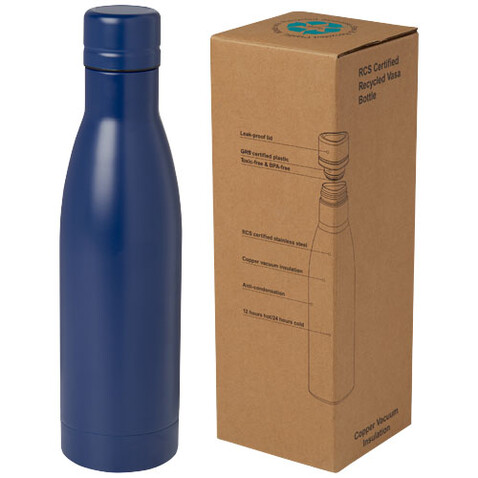 Vasa RCS-zertifizierte Kupfer-Vakuum Isolierflasche aus recyceltem Edelstahl, 500 ml, blau bedrucken, Art.-Nr. 10073652