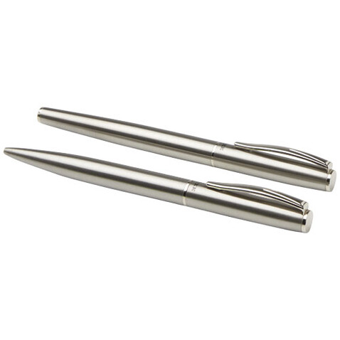 Didimis Kugelschreiber und Tintenroller aus recyceltem Edelstahl (schwarze Mine), silber bedrucken, Art.-Nr. 10783681