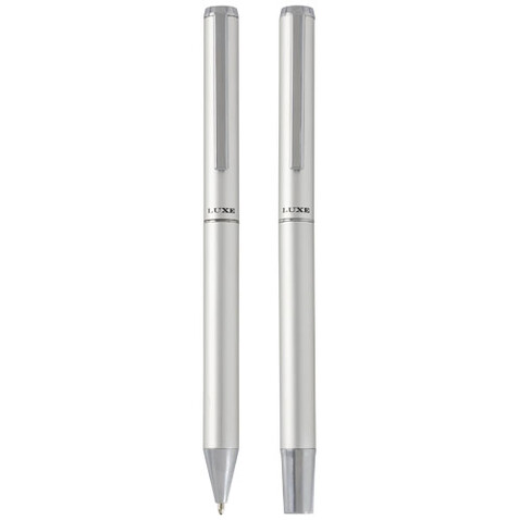 Lucetto Set mit Kugelschreiber und Tintenroller aus recyceltem Aluminium (schwarze Mine), silber bedrucken, Art.-Nr. 10783881