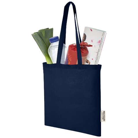 Madras 140 g/m² Baumwoll Tragetasche aus GRS recycelter Baumwolle, 7L, navy bedrucken, Art.-Nr. 12069555