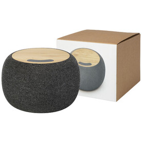 Ecofiber Bambus/RPET Bluetooth® Lautsprecher und kabelloses Ladepad, natur, grau bedrucken, Art.-Nr. 12431806