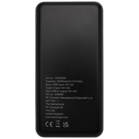 Loop 20.000 mAh Powerbank aus recyceltem Kunststoff, schwarz bedrucken, Art.-Nr. 12432290