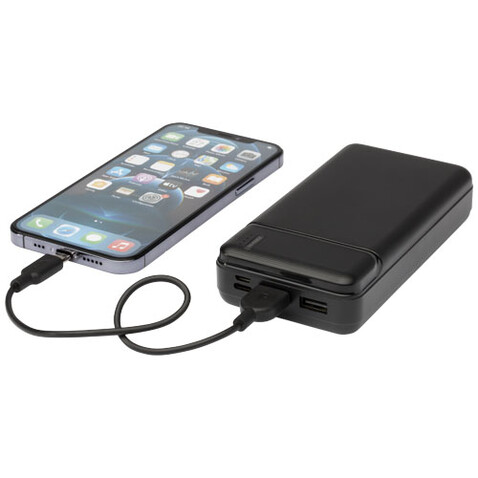 Loop 20.000 mAh Powerbank aus recyceltem Kunststoff, schwarz bedrucken, Art.-Nr. 12432290