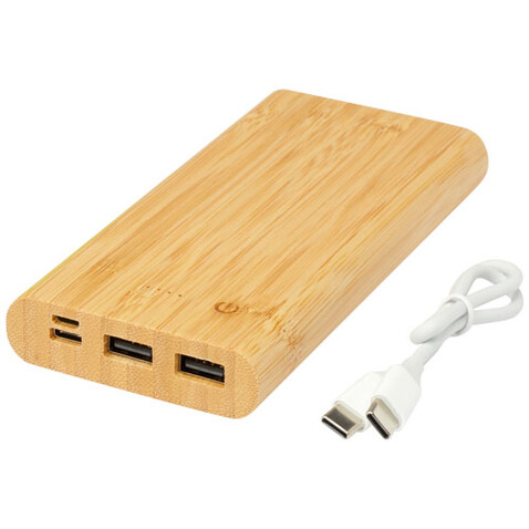 Tulda 10.000 mAh Powerbank aus Bambus, natur bedrucken, Art.-Nr. 12432306