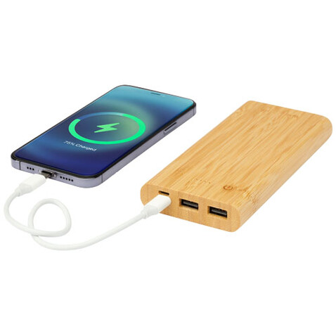 Tulda 10.000 mAh Powerbank aus Bambus, natur bedrucken, Art.-Nr. 12432306