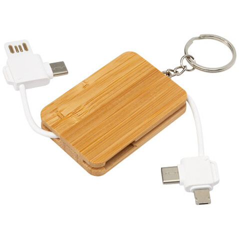 Reel 6-in-1 Ladekabel mit einziehbarem Schlüsselring, natur bedrucken, Art.-Nr. 12432906
