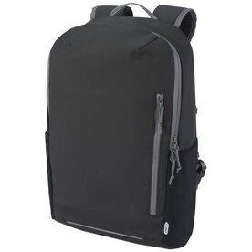 Aqua wasserabweisender 15&amp;quot; Laptop-Rucksack aus GRS Recyclingmaterial 21 L, schwarz bedrucken, Art.-Nr. 13004390