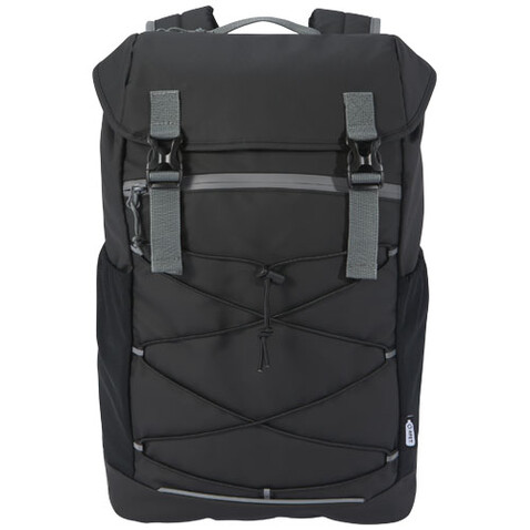Aqua 15,6" GRS recycelter wasserabweisender Laptop-Rucksack 23 L, schwarz bedrucken, Art.-Nr. 13004490