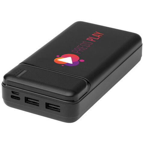 Loop 20.000 mAh Powerbank aus recyceltem Kunststoff, schwarz bedrucken, Art.-Nr. 12432290