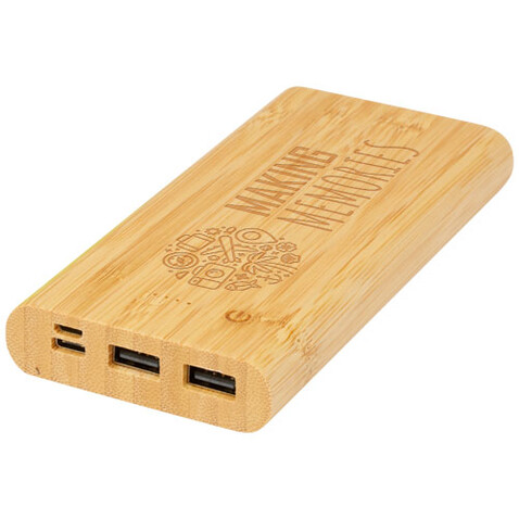 Tulda 10.000 mAh Powerbank aus Bambus, natur bedrucken, Art.-Nr. 12432306