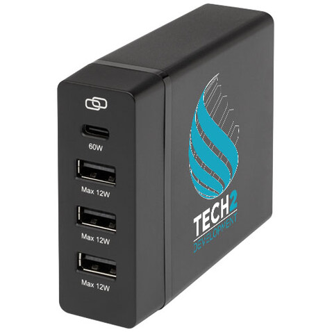 ADAPT PD-Powerstation aus recyceltem Kunststoff, 72W, schwarz bedrucken, Art.-Nr. 12433090