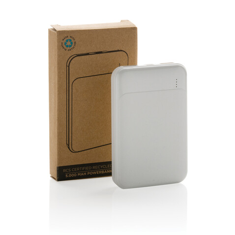 5.000mAh Powerbank aus RCS recyceltem Kunststoff weiß bedrucken, Art.-Nr. P322.613