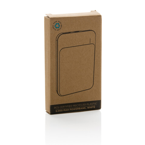 5.000mAh Powerbank aus RCS recyceltem Kunststoff weiß bedrucken, Art.-Nr. P322.613