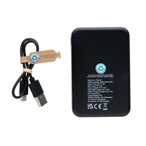 5.000mAh Powerbank aus RCS recyceltem Kunststoff schwarz bedrucken, Art.-Nr. P322.611