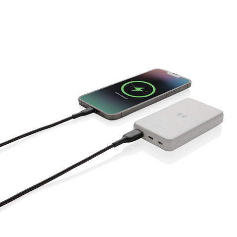 5.000mAh 5W Wireless Powerbank aus RCS recyceltem Kunststoff weiß bedrucken, Art.-Nr. P322.623