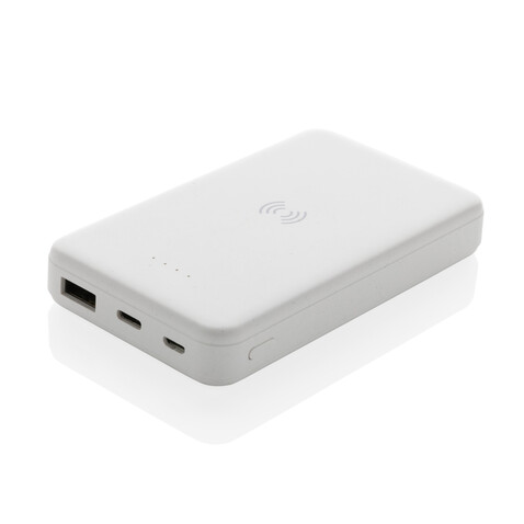 5.000mAh 5W Wireless Powerbank aus RCS recyceltem Kunststoff weiß bedrucken, Art.-Nr. P322.623