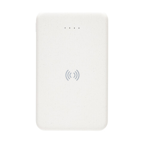 5.000mAh 5W Wireless Powerbank aus RCS recyceltem Kunststoff weiß bedrucken, Art.-Nr. P322.623