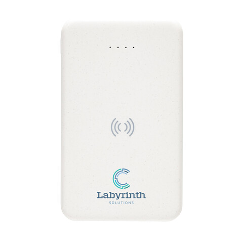 5.000mAh 5W Wireless Powerbank aus RCS recyceltem Kunststoff weiß bedrucken, Art.-Nr. P322.623