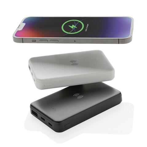5.000mAh 5W Wireless Powerbank aus RCS recyceltem Kunststoff weiß bedrucken, Art.-Nr. P322.623