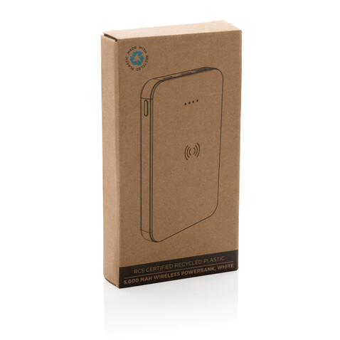 5.000mAh 5W Wireless Powerbank aus RCS recyceltem Kunststoff weiß bedrucken, Art.-Nr. P322.623