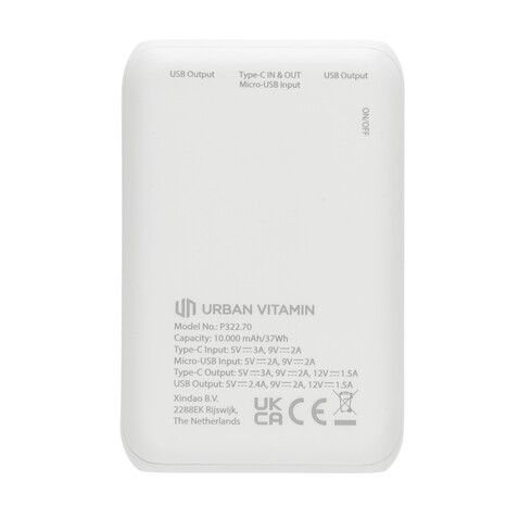 Urban Vitamin Alameda 10.000mAh 18W PD Powerbank weiß bedrucken, Art.-Nr. P322.703