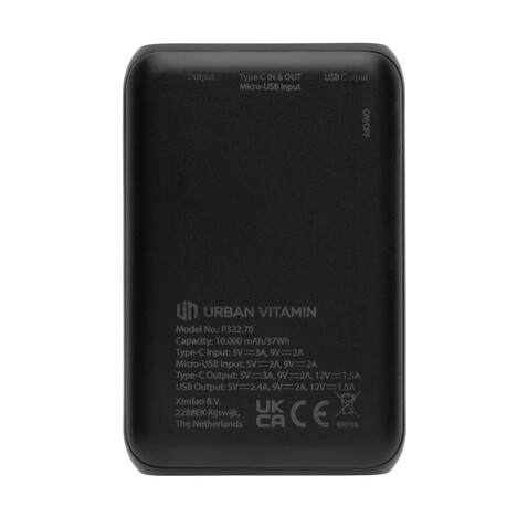 Urban Vitamin Alameda 10.000mAh 18W PD Powerbank schwarz bedrucken, Art.-Nr. P322.701