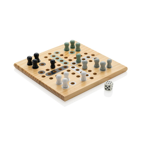 Claire Ludo-Spiel aus Holz braun bedrucken, Art.-Nr. P940.279
