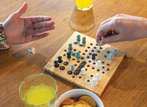 Claire Ludo-Spiel aus Holz braun bedrucken, Art.-Nr. P940.279