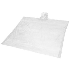 Mayan Regenponcho mit Aufbewahrungstasche aus recyceltem Kunststoff, weiss bedrucken, Art.-Nr. 10941701