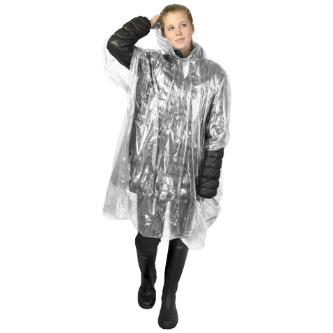 Mayan Regenponcho mit Aufbewahrungstasche aus recyceltem Kunststoff, weiss bedrucken, Art.-Nr. 10941701