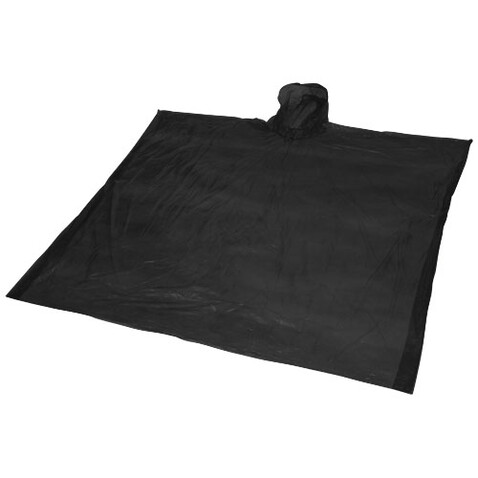 Mayan Regenponcho mit Aufbewahrungstasche aus recyceltem Kunststoff, schwarz bedrucken, Art.-Nr. 10941790