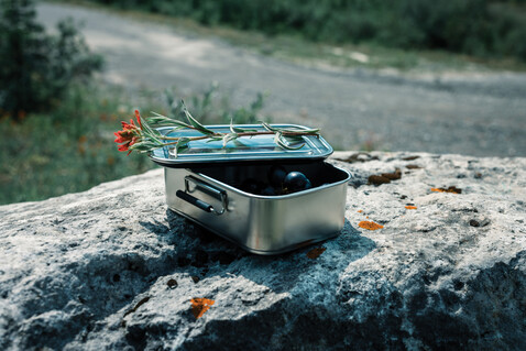 Auslaufsichere Lunchbox aus RCS recyceltem Stainless Steel silber bedrucken, Art.-Nr. P269.082