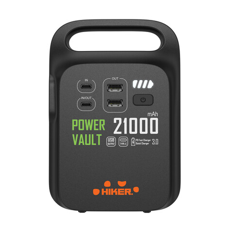 Power Vault 21.000mAh tragbare Powerstation aus RCS rPlastik schwarz bedrucken, Art.-Nr. P322.331