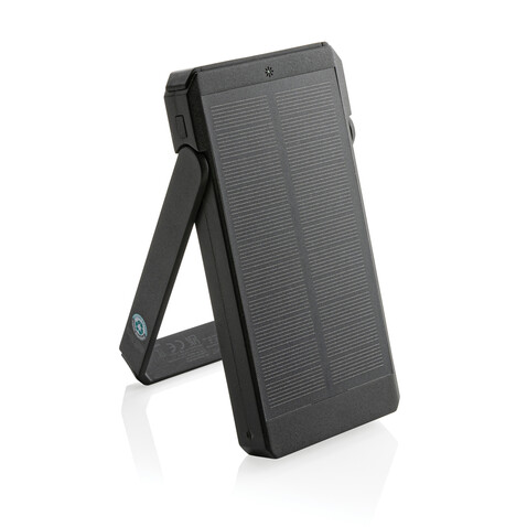 Skywave 10000mAh Solarpowerbank aus RCS recycelt. Kunststoff schwarz bedrucken, Art.-Nr. P322.341