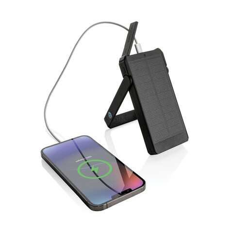 Skywave 10000mAh Solarpowerbank aus RCS recycelt. Kunststoff schwarz bedrucken, Art.-Nr. P322.341