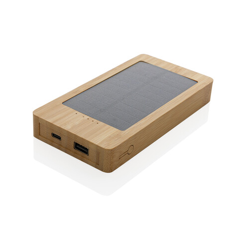 Sunwick 10.000mah Bambus Solar Powerbank braun bedrucken, Art.-Nr. P322.399