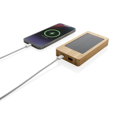 Sunwick 10.000mah Bambus Solar Powerbank braun bedrucken, Art.-Nr. P322.399