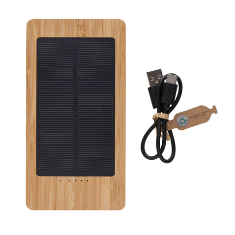Sunwick 10.000mah Bambus Solar Powerbank braun bedrucken, Art.-Nr. P322.399