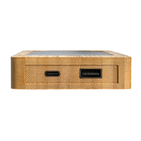 Sunwick 10.000mah Bambus Solar Powerbank braun bedrucken, Art.-Nr. P322.399