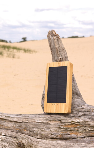 Sunwick 10.000mah Bambus Solar Powerbank braun bedrucken, Art.-Nr. P322.399