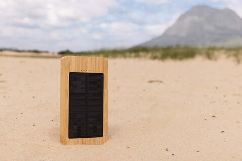 Sunwick 10.000mah Bambus Solar Powerbank braun bedrucken, Art.-Nr. P322.399