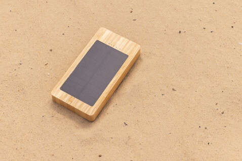 Sunwick 10.000mah Bambus Solar Powerbank braun bedrucken, Art.-Nr. P322.399