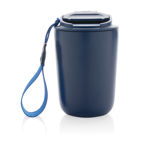 Cuppa Vakuumbecher aus RCS-Stahl mit Umhängeband blau bedrucken, Art.-Nr. P435.025