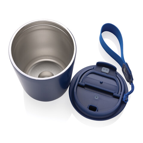Cuppa Vakuumbecher aus RCS-Stahl mit Umhängeband blau bedrucken, Art.-Nr. P435.025