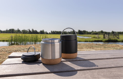 Savory Lebensmittelflasche aus RCS recycelt. Stainless-Steel silber bedrucken, Art.-Nr. P435.302