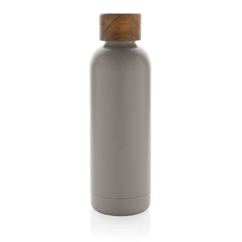 Wood Vakuumflasche aus RCS recyceltem Stainless-Steel grau bedrucken, Art.-Nr. P435.539