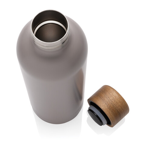 Wood Vakuumflasche aus RCS recyceltem Stainless-Steel grau bedrucken, Art.-Nr. P435.539
