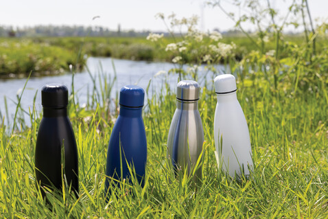 Eureka einwandige Wasserflasche aus RCS rec. Stainless-Steel weiß bedrucken, Art.-Nr. P435.723