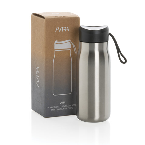 Avira Ain 150ml Reiseflasche aus RCS rec. Stainless-Steel silber bedrucken, Art.-Nr. P438.052